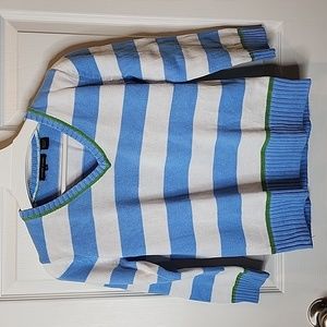 Jeanne Pierre Striped Varsity Sweater V-Neck, Women's Size M